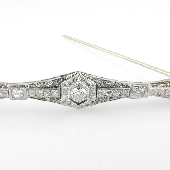 Vintage 14 Karat White Gold and Diamond Bar Pin - Picture 7 of 9